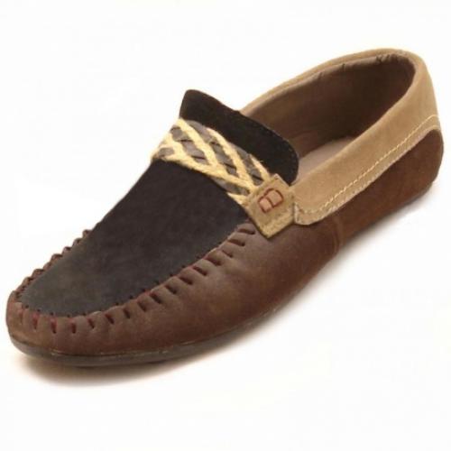 Fiesso Black / Beige Genuine Leather Loafer Shoes FI2133